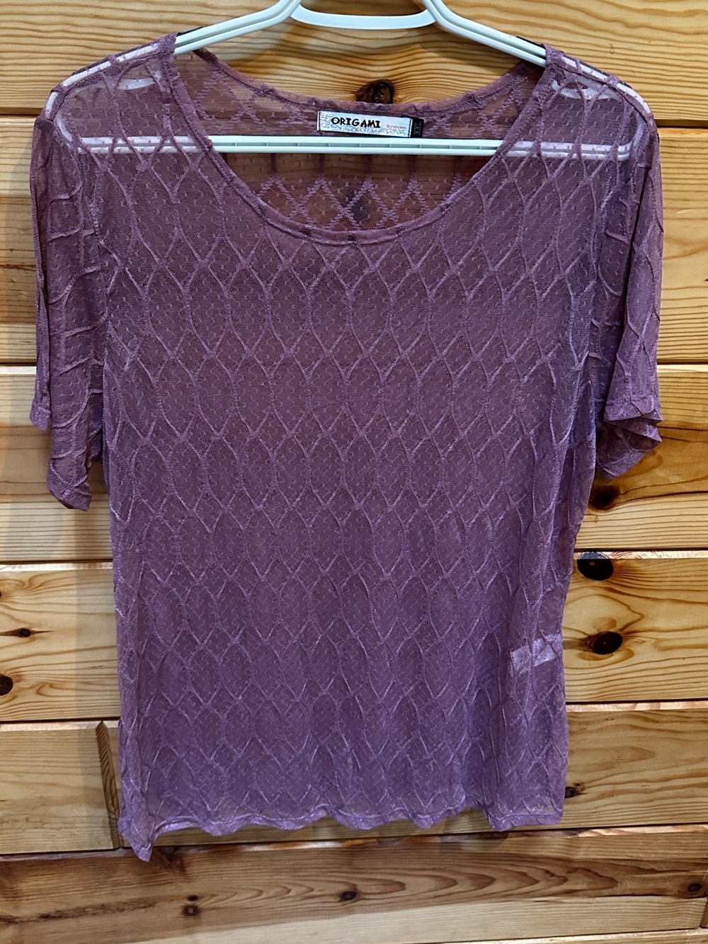 ORIGAMI Sheer Lace Knit Short-Sleeve Tunic in Dusty Mauve